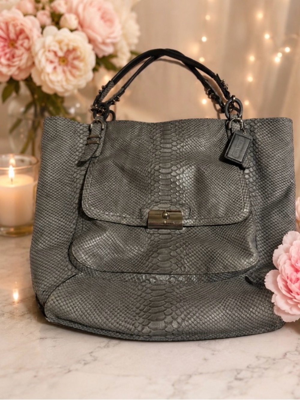 COACH KRISTIN Embossed Python Leather Shoulder Tote Bag Purse 2012 $798.